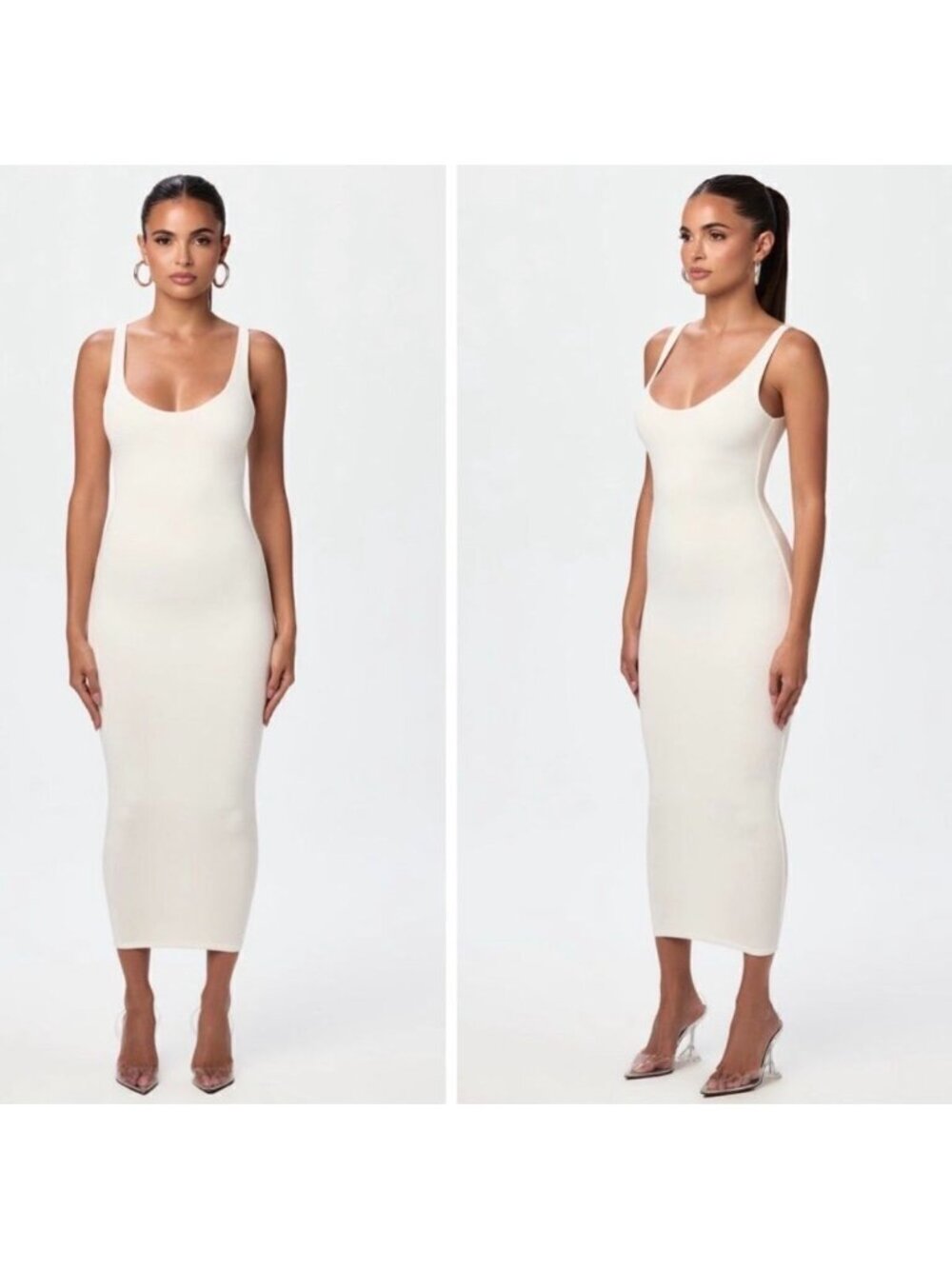 NAKED WARDROBE Cream Sculpt Midi Dress Size 3x NEW NWOT
